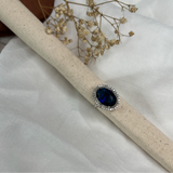 Silver Plated American Diamond Single Blue Stone Adjustable Ring