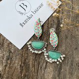 Handmade Painting Earrings | Adorable Silver Replica Brass Stone Earrings- Full Mint