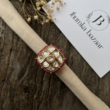 Real Kundan Polki Square Shaped Adjustable Ring- Ruby