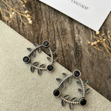 LEAF-INSPIRED BRASS STUDS EARRINGS- BLACK