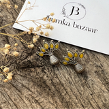 Stylish Amazing Flower Pot Earrings In Silver Finish With Stone- Yellow