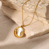 18k Gold Plated Half Moon Face With Stone Antitarnish Chain With Pendent