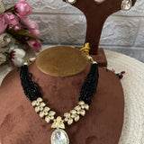 Kundan Mossionaite Necklace With Hydro Beads Malaa With Earrings