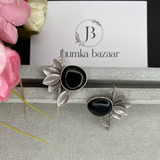 Monalisa Stone Half Flower Stud Brass Earrings – Attractive Silver Replica