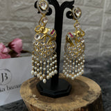 Gold Plated Kundan Elephant Earrings With Pearls Hangings