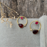 Premium Quality Golden Stone Earrings | Unique Western Style- Red