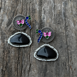Handpainted Peacock Earrings | Best Monalisa Stone Stud with Lotus Touch- Black