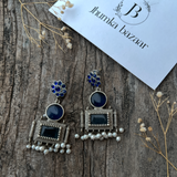 Silver Replica Beautiful Statement Brass Earring -With Pearl Work