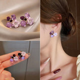 Simple Korean Style Flower Plating Inlay Alloy Rhinestones Cat's Eye Stone Ear Studs