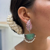 Handmade Painting Earrings | Adorable Silver Replica Brass Stone Earrings- Full Mint